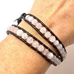 Genuine Leather and Rose Quartz Artisan Made Wrap Bracelet New Brown Photo 0
