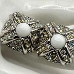 St. John  silver tone and white square clip on earrings Photo 0