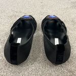 C. Label Size 8 Black Peep Toe Strappy Flats with Beaded Decorative Stone Toe Photo 2