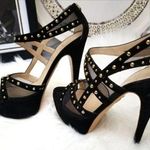 Stilettos Taccetti ‘Margot’ Studded black Suede Mesh Platform heels sz 39=8.5/9 Photo 2