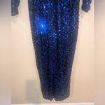 Lilli Diamond Original 60s 70s TRUE VINTAGE Blue Maxi Sequin Dress Long Sleeve L Size L Photo 8