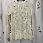 Anthropologie  Knitted & Knotted Ivory Knit Ribbon Laced Up Sweater Photo 8