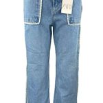 ZARA NEW Women's Blue High Waisted Flower Button Wide Leg Denim Jeans Pants Sz 4 Photo 0