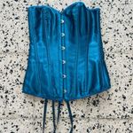 Vsadsau Womens Gothic Corset Bustier Satin Lace Up Boned Gorset Lingerie Top Shapewear Club Night Corselet Blue Photo 0
