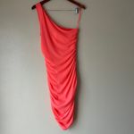Anthropologie Coral Pink One Shoulder Mesh Dress Size Small Photo 3