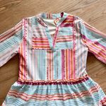 NWT Small Abstract Striped Floral Smock Dress Blue Pink Orange Cotton Blend Photo 4