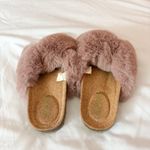 Aerie  Pink Fur Cork Slides Size 6 Photo 2