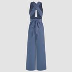 Cider  Deep V Tie back Elegant Blue Jumpsuit Photo 2