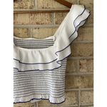 Likely NWT  Athena Smocked Ruffle Top Blue White S Bloomingdale’s Revolve Cropped Photo 8