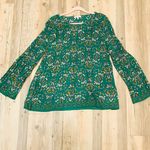 Max Studio Pleated Blouse Green Floral sz Large Photo 3