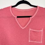 SheIn Hot Pink Tee Waffle Knit Split Neck Long Sleeve girly Photo 2