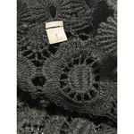 None Boho Open Knit Crochet Floral Lace Top Long Sleeves High Neck Black Size Large Photo 1