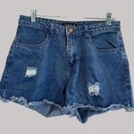 Dressberry Distressed Women's Cotton Denim Shorts 32 W/ Frayed Hem & Pockets Blue Photo 4