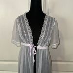 VTG SEARS WHITE SHEER DAINTY LACE TIE FRONT CARDIGAN HOUSE ROBE Size M Photo 1