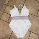Bar III Bar lll White Smocked Plunging One-Piece Swimsuit Photo 1