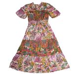 Banjanan Hilary Dress in Loki’s Garden Puffed Sleeve Midi Dress Size Medium Pink Photo 2
