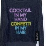 Wildfox NEW Navy Blue Cocktails & Confetti Pullover Soft Cozy Sweater Large Photo 0