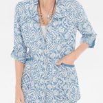 Chico's  Jacket Womens 2 Large Snap Buttons Pockets Floral Blue White Lyocell Photo 0
