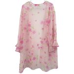 Oscar de la Renta  Size‎ Large Long Sleeve Robe Pink Floral Print Semi Sheer Photo 1