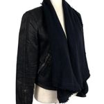 Free People Drape Front Coated Waxed Denim Moto Cropped Jacket Black Zip Cuffs 4 Photo 6