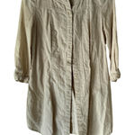 Tribal‎ Tunic Shirt Womens Medium Beige Linen Blend Long Sleeve Button Front Top Photo 0