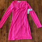 ROW A Notch Neck Long Sleeve Ribbed Bodycon Dress Formal Party Fitted Small NWT Pink Photo 0