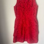 BCBGMAXAZRIA  Hanah Red Lace Overlay Scalloped Tiered Mini Dress Photo 6