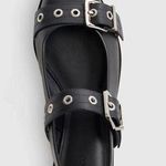 Quince Italian Leather Bold Buckle Slingback Flat Black size 6 NIB Photo 0