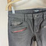 ETIENNE MARCEL Women's 28 Black Coated Moto Skinny Jeans Red Zip Faux Leather Photo 4