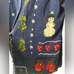 Quacker Factory Blue Knit Holiday Christmas Snowman Cardigan Size XL Photo 2