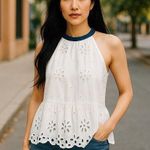 Women’s J.Crew White Eyelet Mockneck Sleeveless Top Medium Summer Resortwear Photo 0