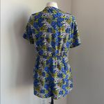 SheIn Animal Print Tie-Front Romper Womens Sz XL Blue Green Shorts Photo 4