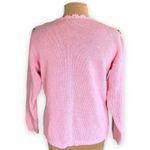 Vintage 90s Embroidered Floral Sweater Pink Scalloped Neck Cottage Flower Knit Size M Photo 5