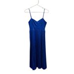 Lulus Chic Sensibility Cobalt Blue Satin Jacquard Pleated Midi cocktail Dress Photo 12