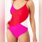 Summersalt  Marina Lava Hibiscus Red and Pink Colorblock One Piece Swimsuit 10 Photo 7