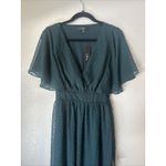 Lulus  Wrapped Up In Love Dark Green‎ Satin Faux Wrap Midi Dress Women’s XS NWT Photo 1