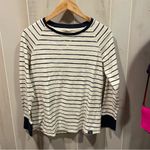 Cute classic creamy navy striped waffle cotton long sleeve top L.L. Bean Blue Size M Photo 5