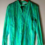 Liz & Co. L Green Blue Vertical Striped Top Size L Photo 0
