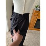 Black Elastic Waist Midi Skirt With Drawstring & Back Slit Photo 2