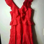 Seed Heritage Print Frills linen Blend Dress Red Size 10 Photo 3