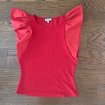 TCEC  Red Frill Sleeve Ribbed T-Shirt Ruffle Cap Sleeve Size Large Feminine Photo 0