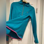New Balance Size M Turqoise Mock Neck Fleece Half Zip Running Top Thumbholes Photo 4