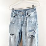 American Eagle High Rise Distressed Mom Straight Leg Jeans Light Wash Blue 2 Photo 8