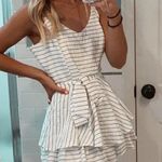 She & Sky Blue & White Striped Ruffle Romper Photo 0