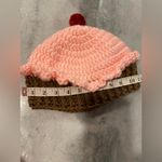 Handmade  Crochet Pink Strawberry Cupcake Beanie Winter Hat Cozy Comfy Warm Photo 3
