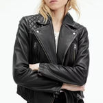 ALLSAINTS  Black Bleeker Leather Biker Jacket 8 Photo 0