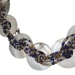 Mother of Pearl Disks Braided With Gold Blue & White Seed Bead Long Necklace Blue Photo 6