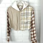 American Eagle  Neutral Plaid Cropped Hoodie Shirt Size XXS Photo 0