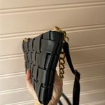 Y2K Woven Faux Leather Shoulder Bag with Gold Chain Strap Black Photo 7