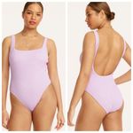 J.Crew  NWT One Piece Swimsuit Women’s Size 14 Purple Textured Square Neck Photo 1